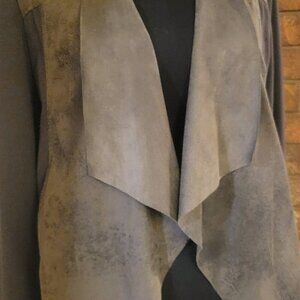 Women's Brown Dual Fabric - Open Draped Front Light Jacket